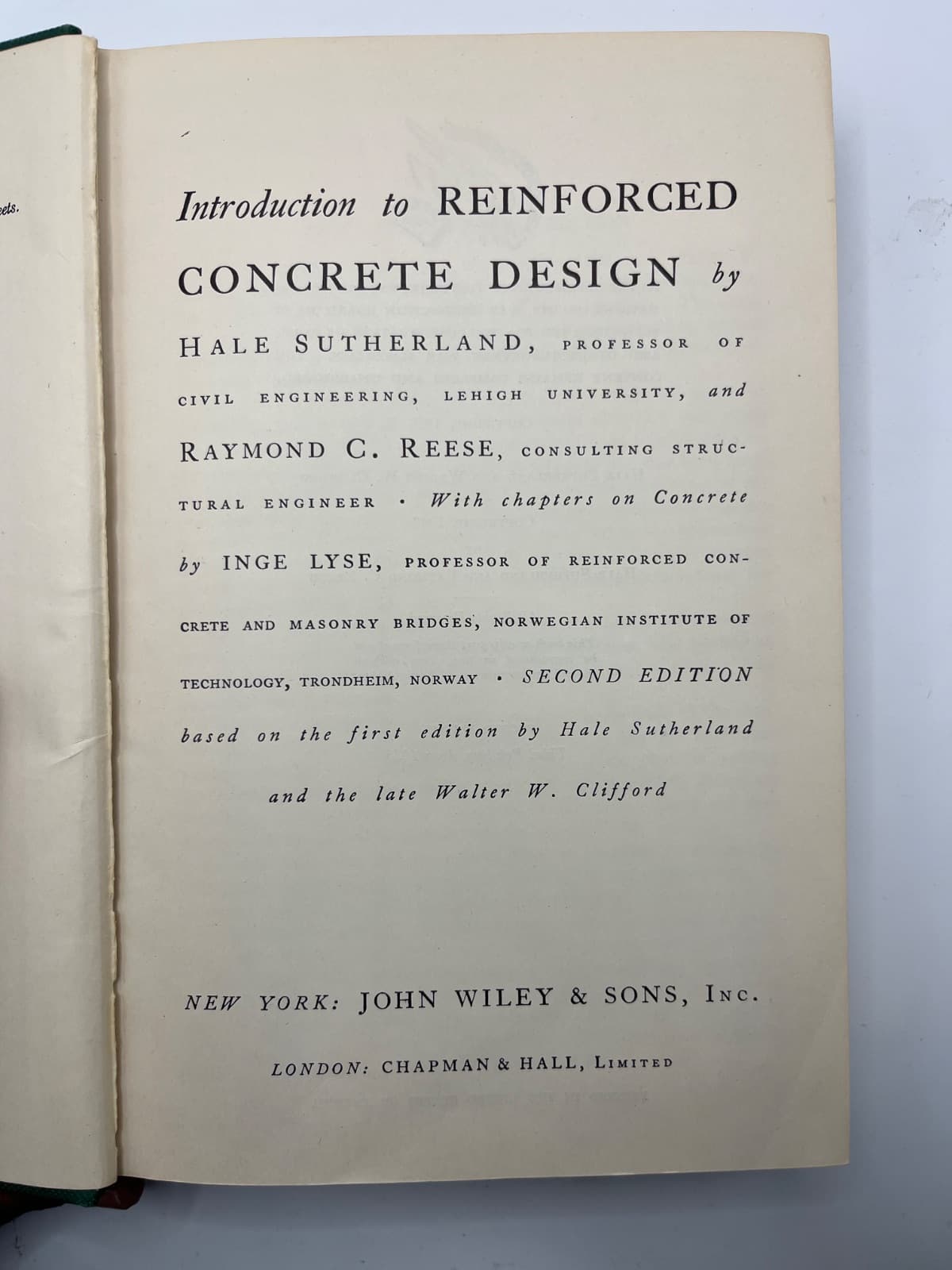 Introduction to Reinforced Concrete Design by Hale Sutherland and Raymond C. Reese - title page