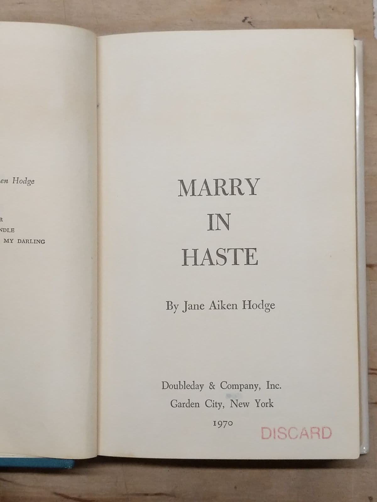 Marry in Haste by Jane Aiken Hodge - title page