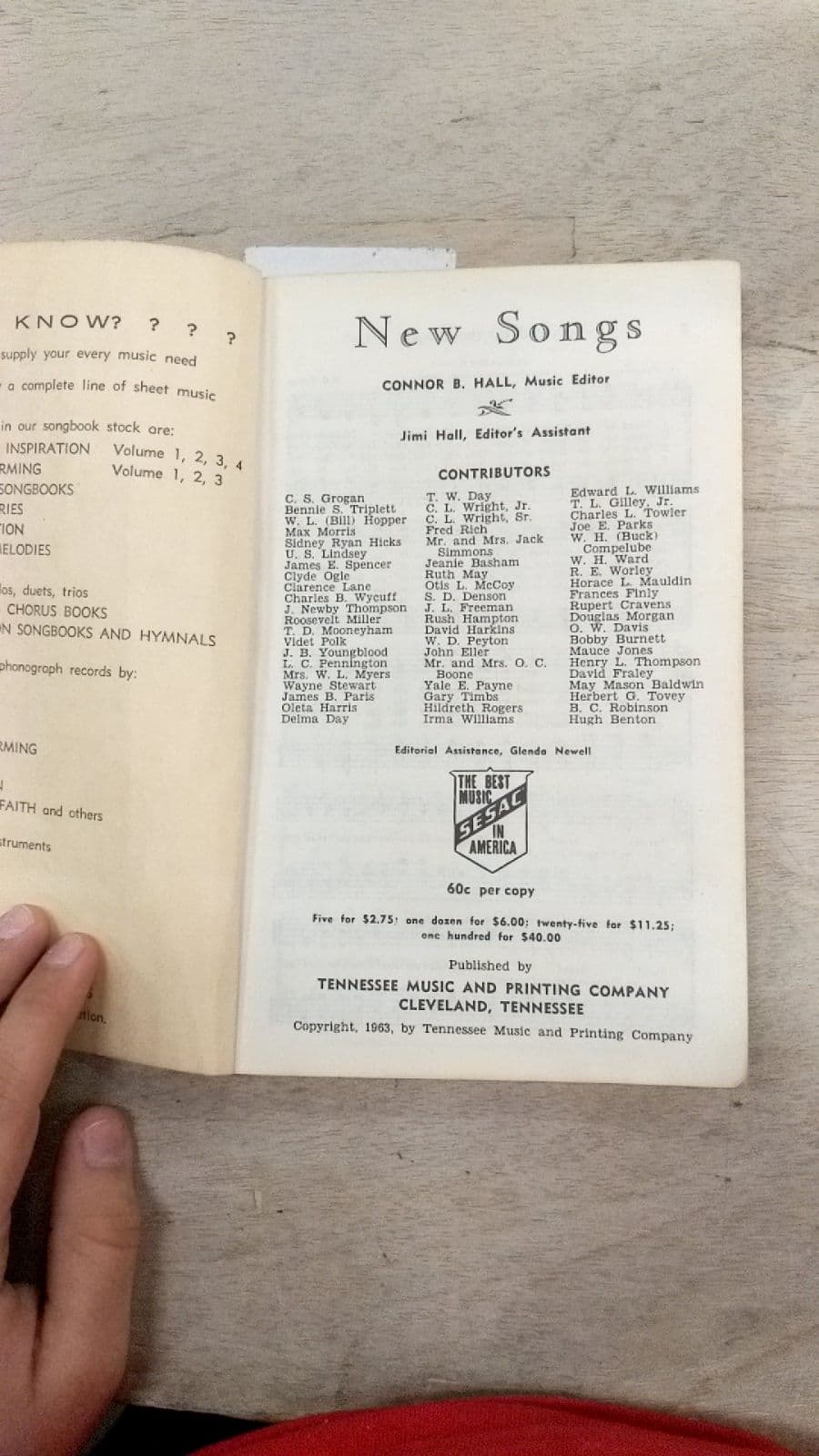 New Songs by Connor B. Hall, Music Editor - title page
