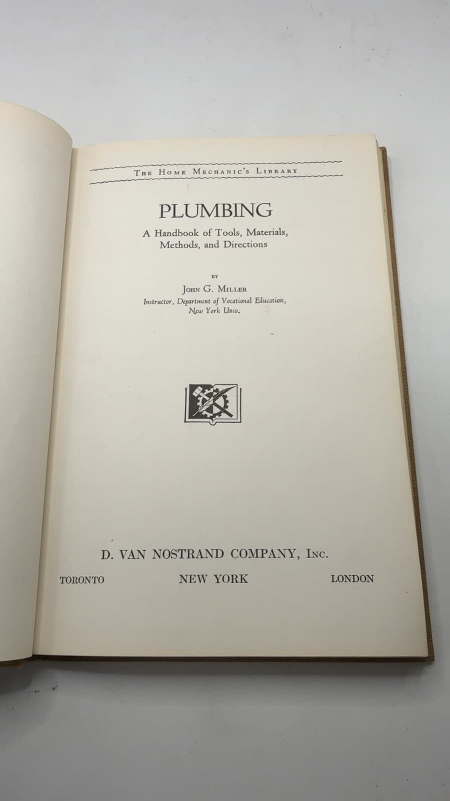 Plumbing: A Handbook of Tools, Materials, Methods, and Directions by John G. Miller - title page