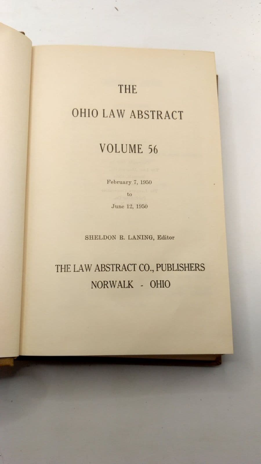 The Ohio Law Abstract Volume 56 by Sheldon R. Laning, Editor - title page