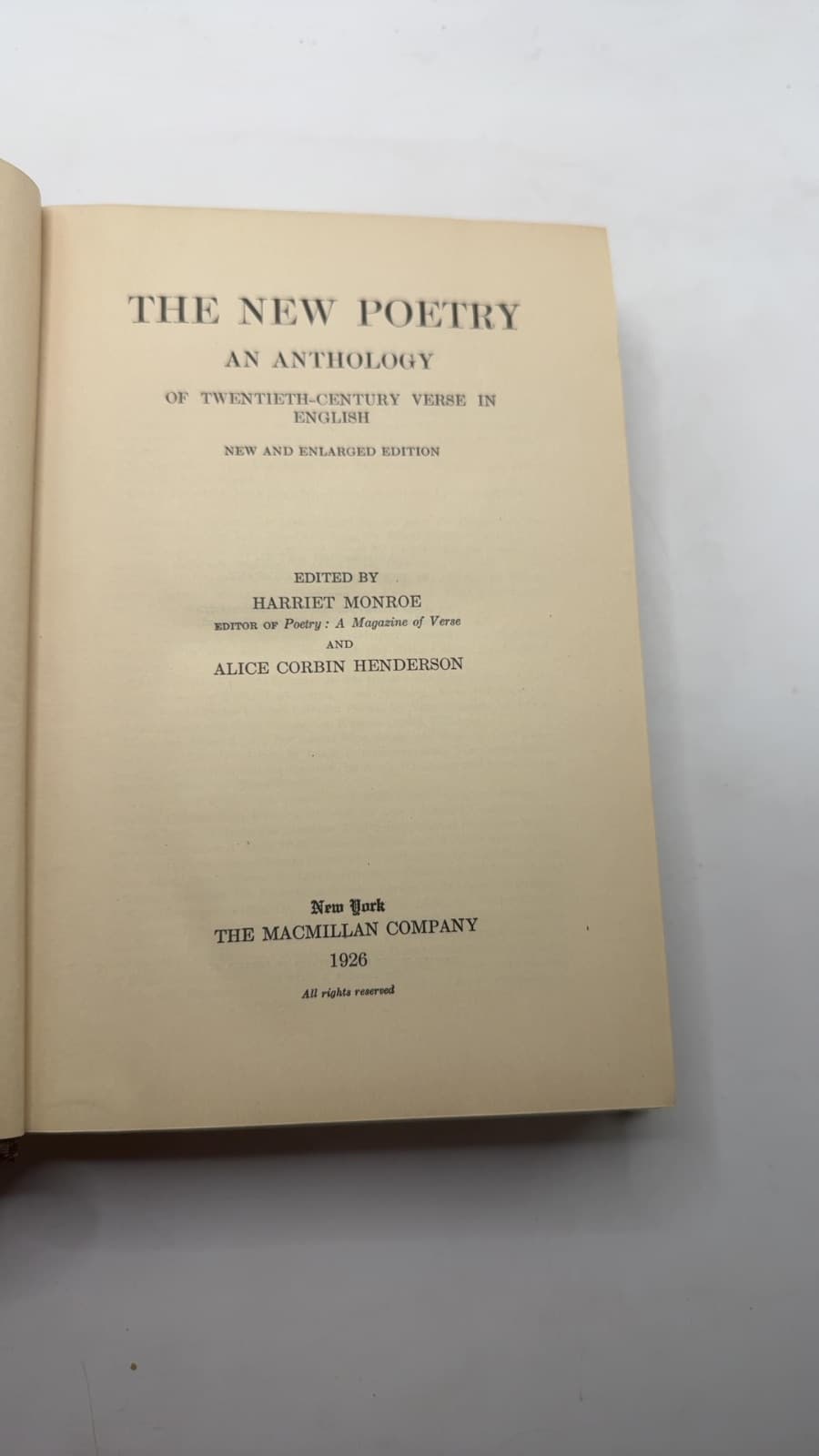 The New Poetry: An Anthology by Harriet Monroe and Alice Corbin Henderson - title page