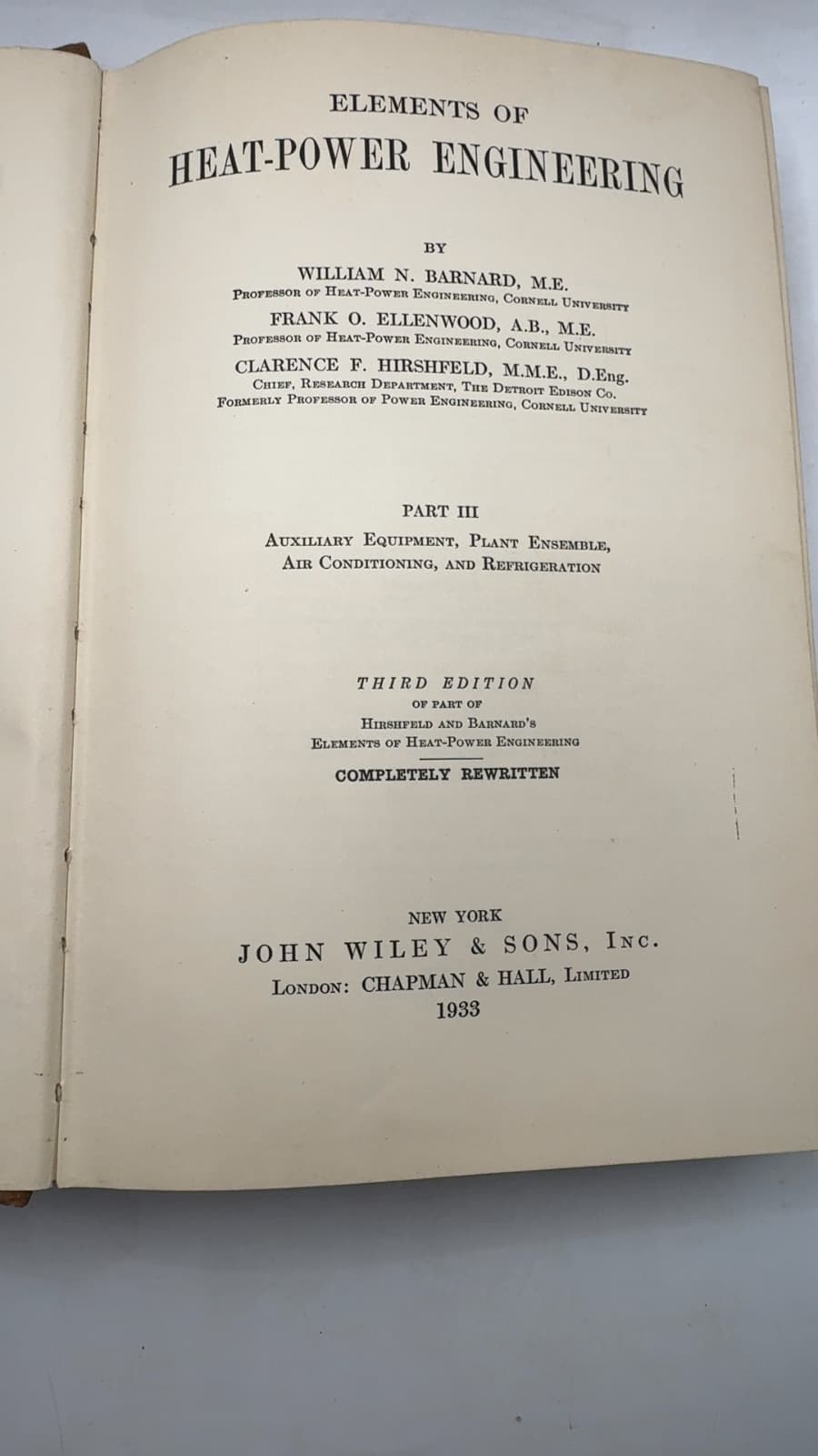Elements of Heat-Power Engineering by William N. Barnard, Frank O. Ellenwood, Clarence F. Hirshfeld - title page