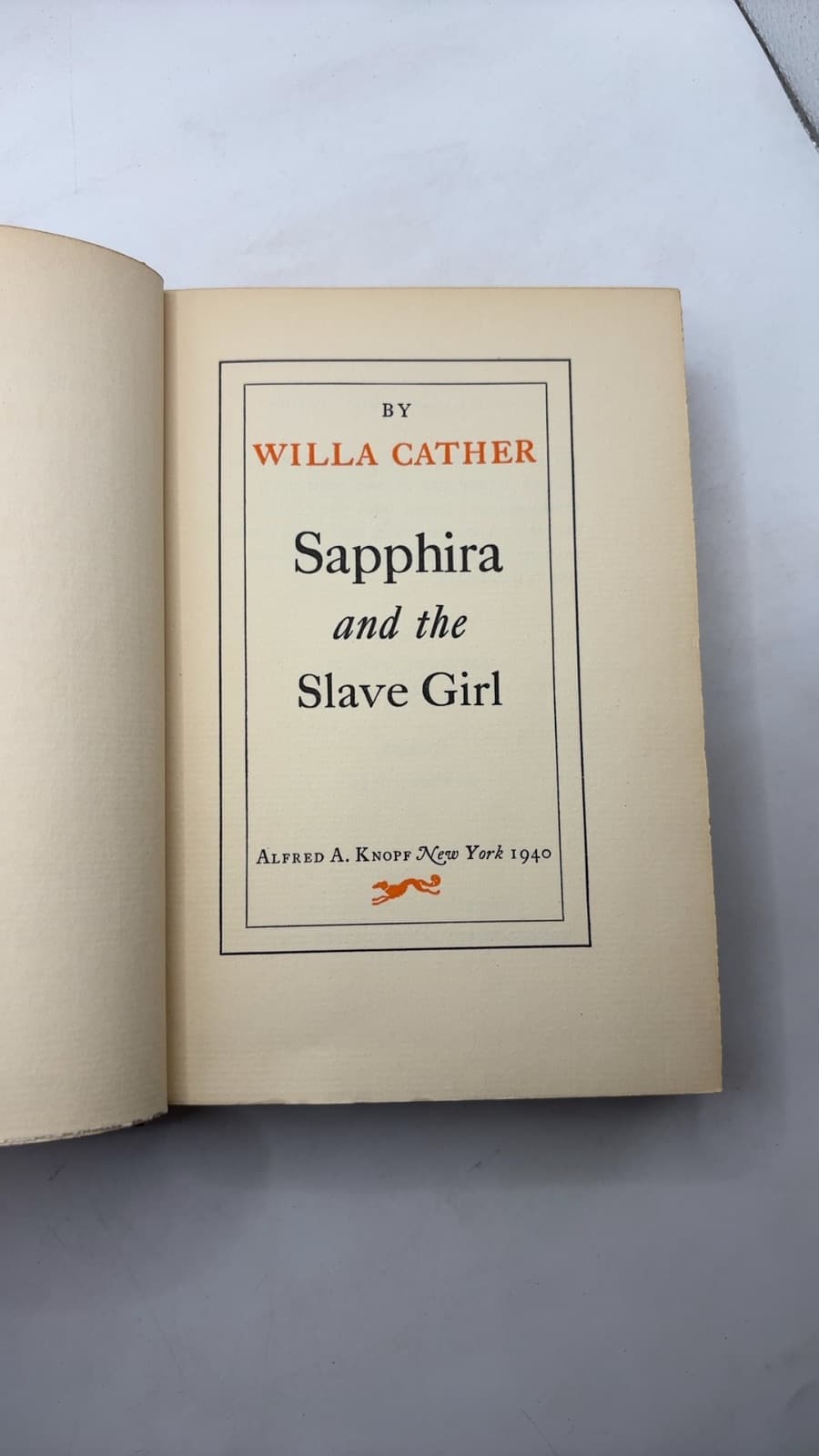 Sapphira and the Slave Girl by Willa Cather - title page