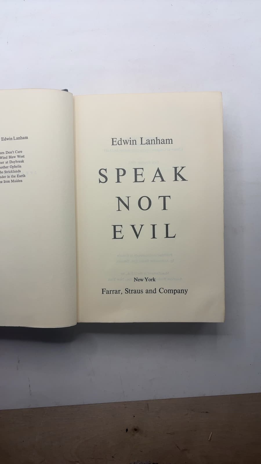 Speak Not Evil by Edwin Lanham - title page