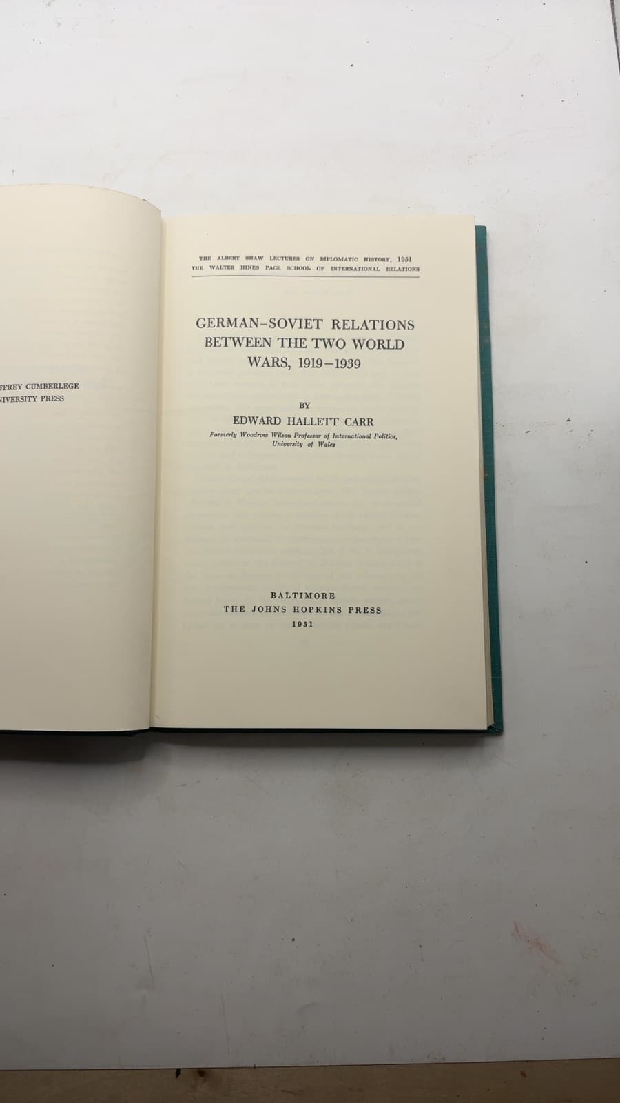 German-Soviet Relations Between the Two World Wars, 1919-1939 by Edward Hallett Carr - title page