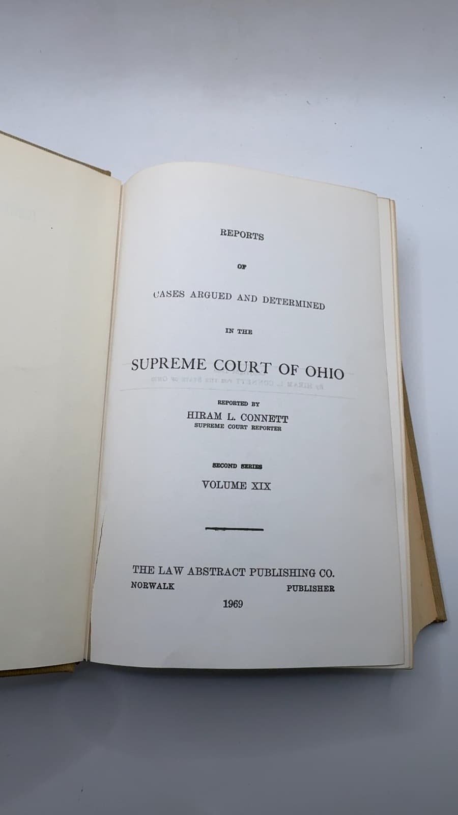 Reports of Cases Argued and Determined in the Supreme Court of Ohio by Hiram L. Connett - title page