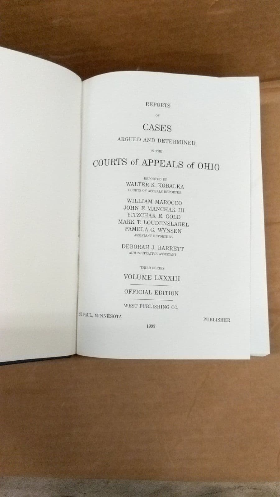 Ohio Official Reports Vol. 83 by Walter S. Kobalka - title page