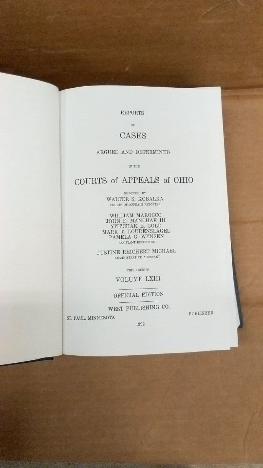 Ohio Official Reports Vol. 63 by Walter S. Kobalka - title page