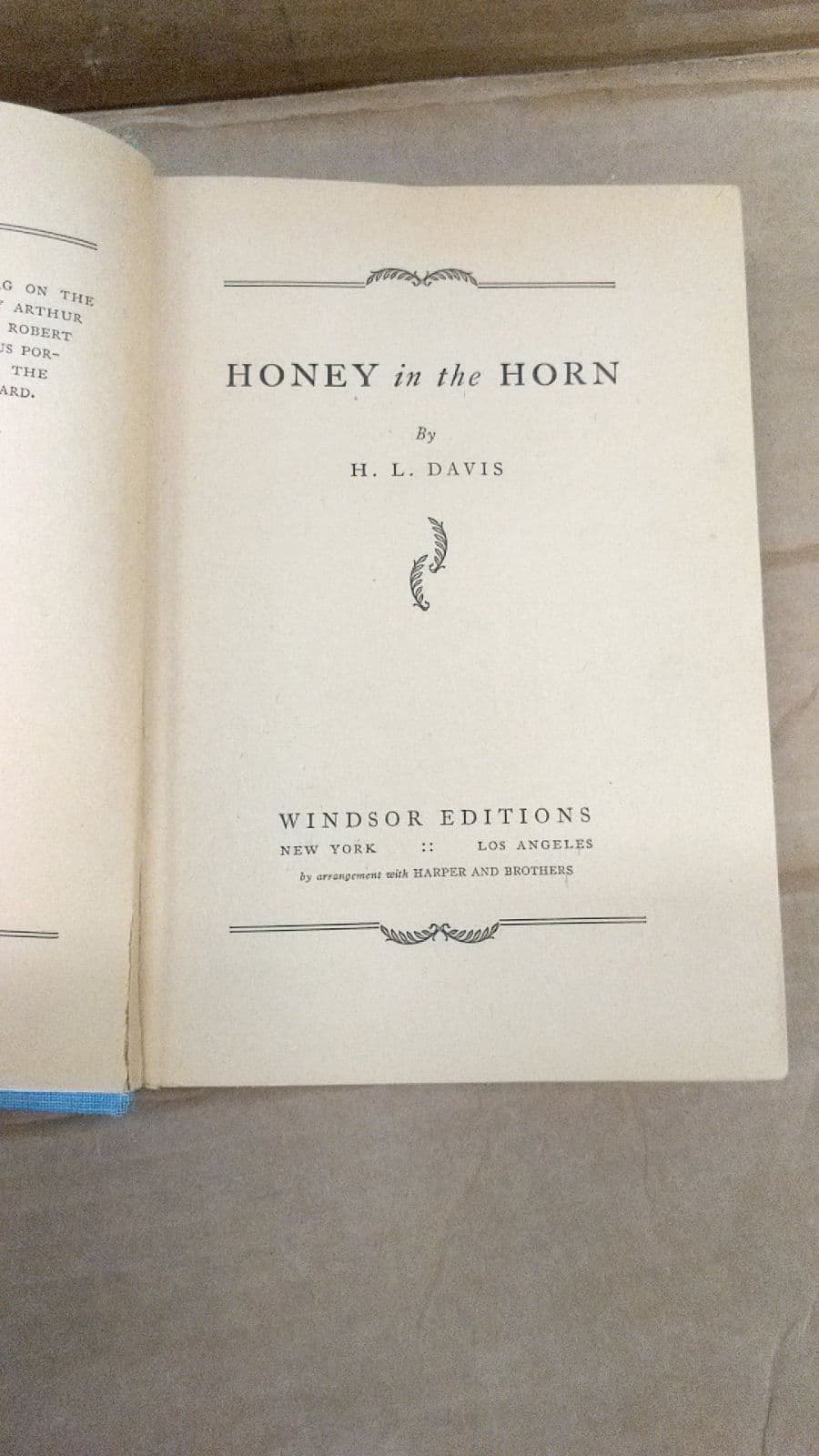 Honey in the Horn by H. L. Davis - title page