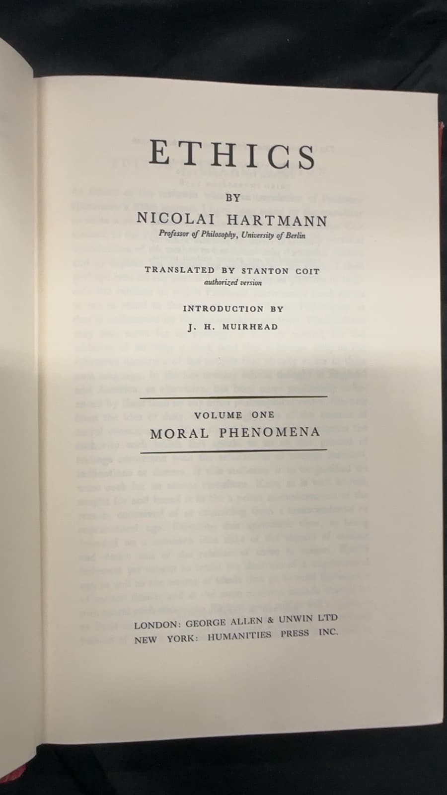Ethics by Nicolai Hartmann - title page
