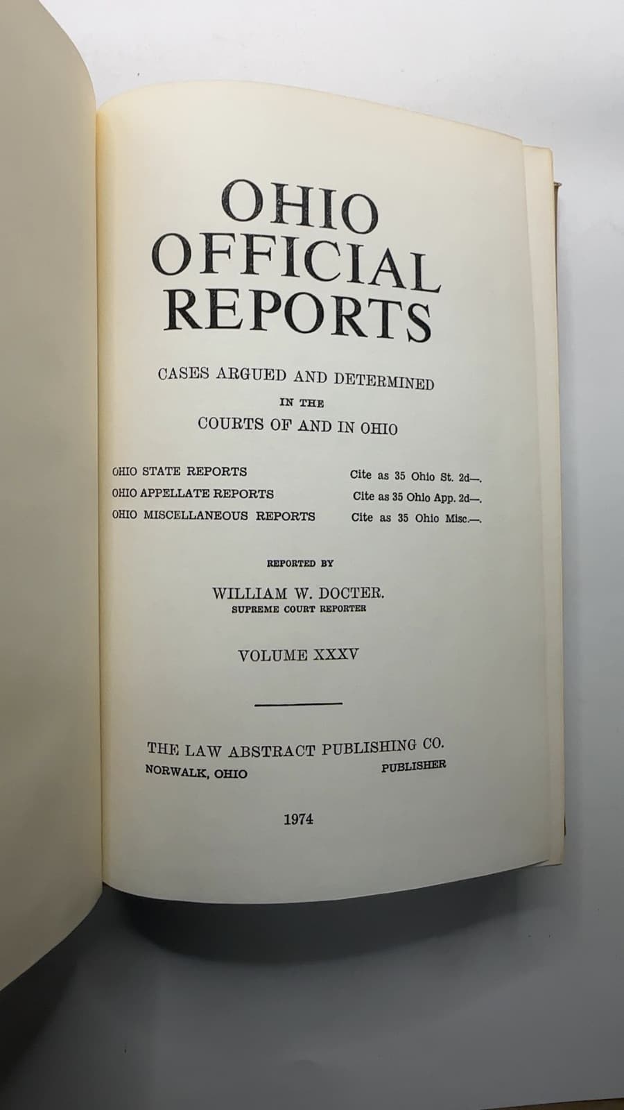 Ohio Official Reports Vol. 35 by William W. Docter - title page