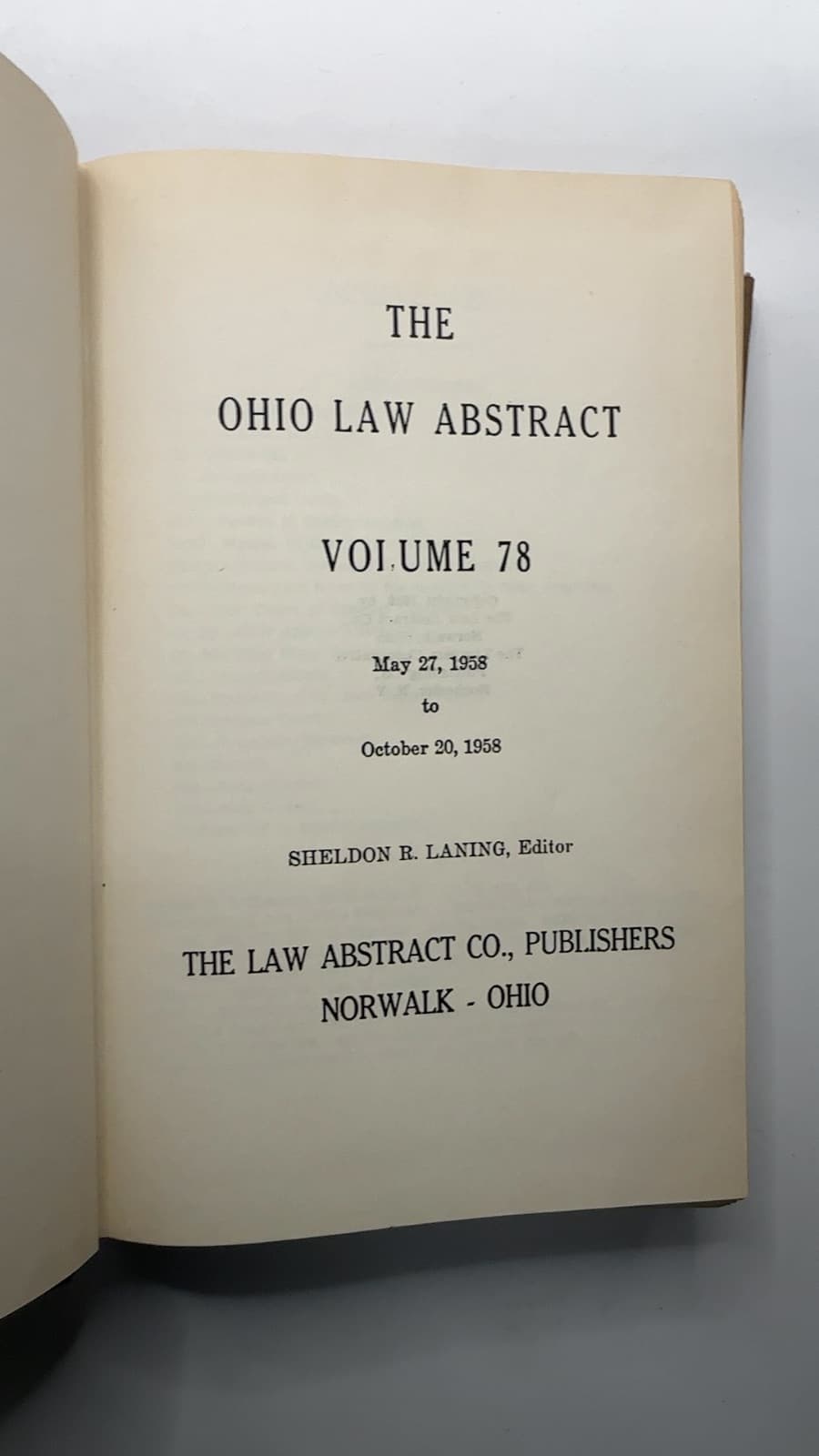 The Ohio Law Abstract Volume 78 by Sheldon R. Laning, Editor - title page