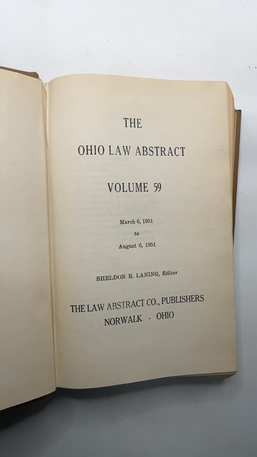 The Ohio Law Abstract Volume 59 by Sheldon R. Laning, Editor - title page