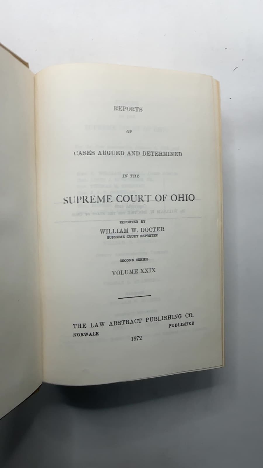 Ohio Official Reports by William W. Docter - title page
