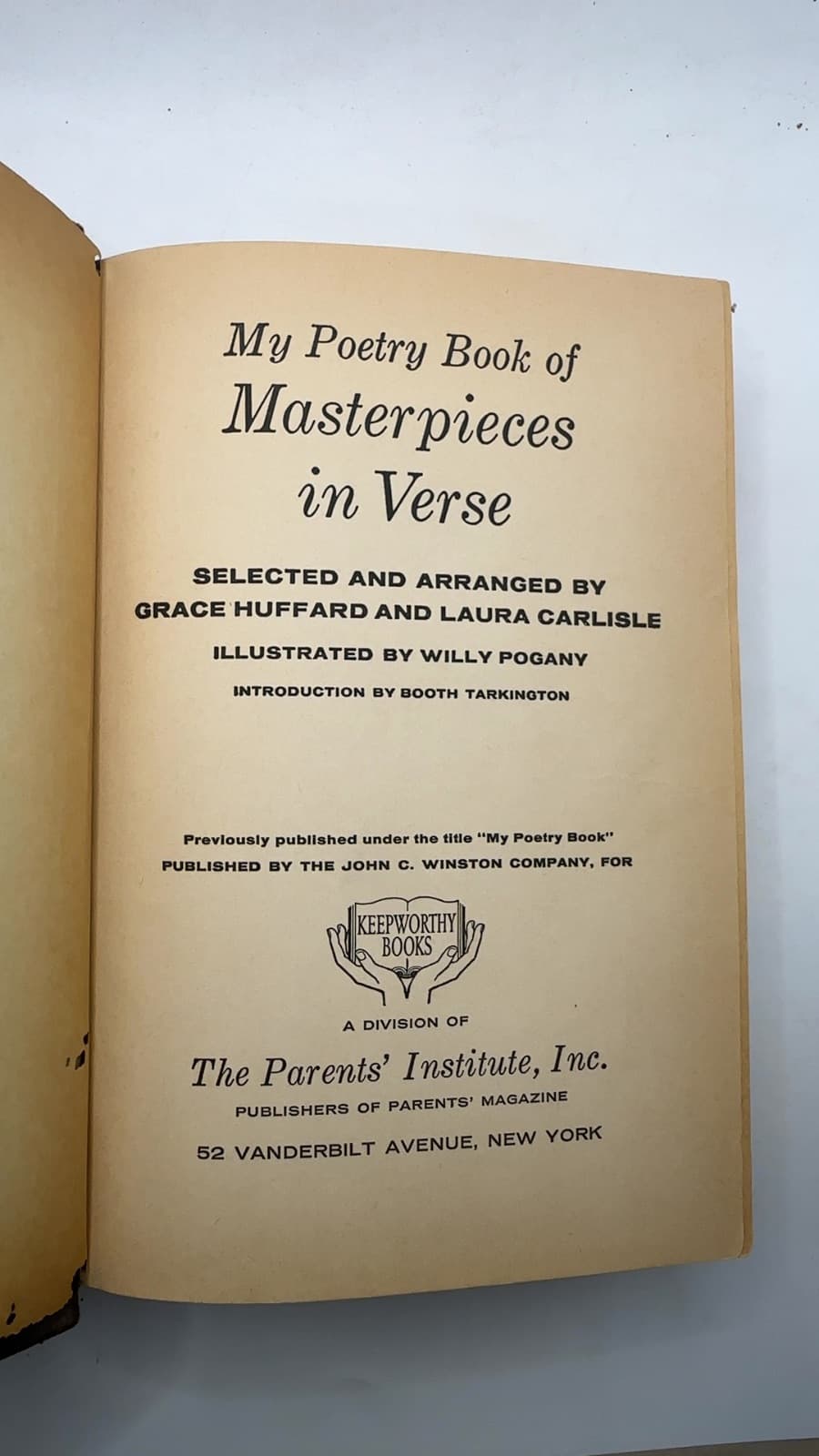 My Poetry Book of Masterpieces in Verse by Selected and Arranged by Grace Huffard and Laura Carlisle - title page