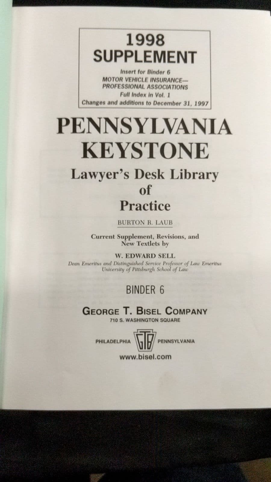 Pennsylvania Keystone Lawyer's Desk Library of Practice by Burton R. Laub - title page
