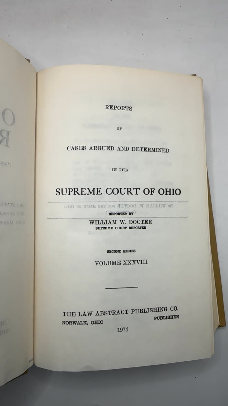 Reports of Cases Argued and Determined in the Supreme Court of Ohio by William W. Docter - title page