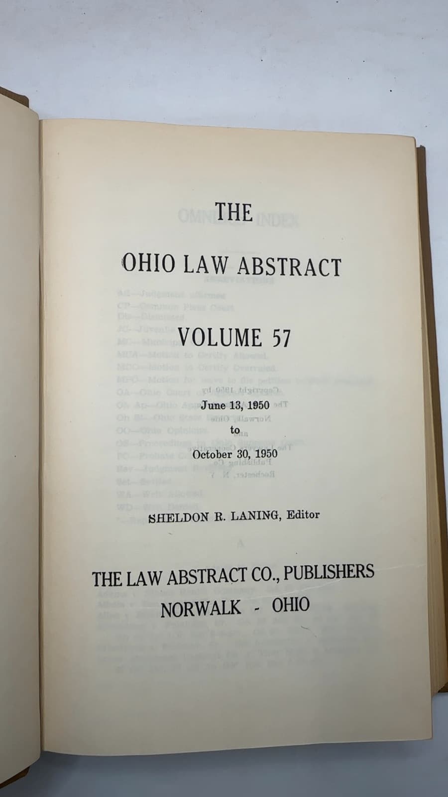 THE Ohio LAW Abstract Volume 57 by Sheldon R. Laning, Editor - title page