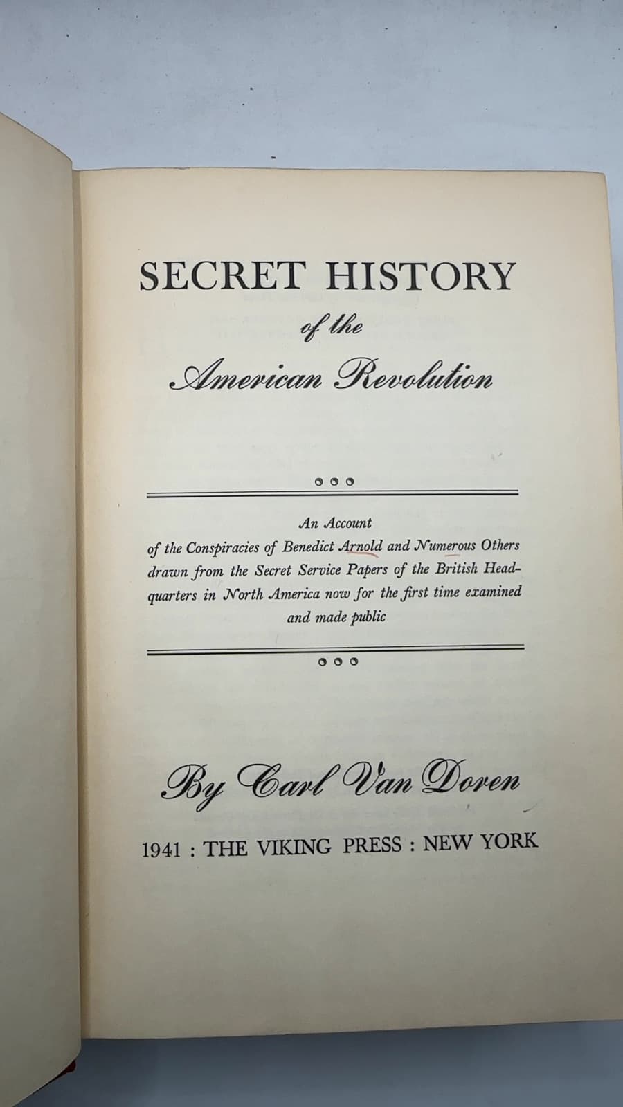 Secret History of the American Revolution by Carl Van Doren - title page