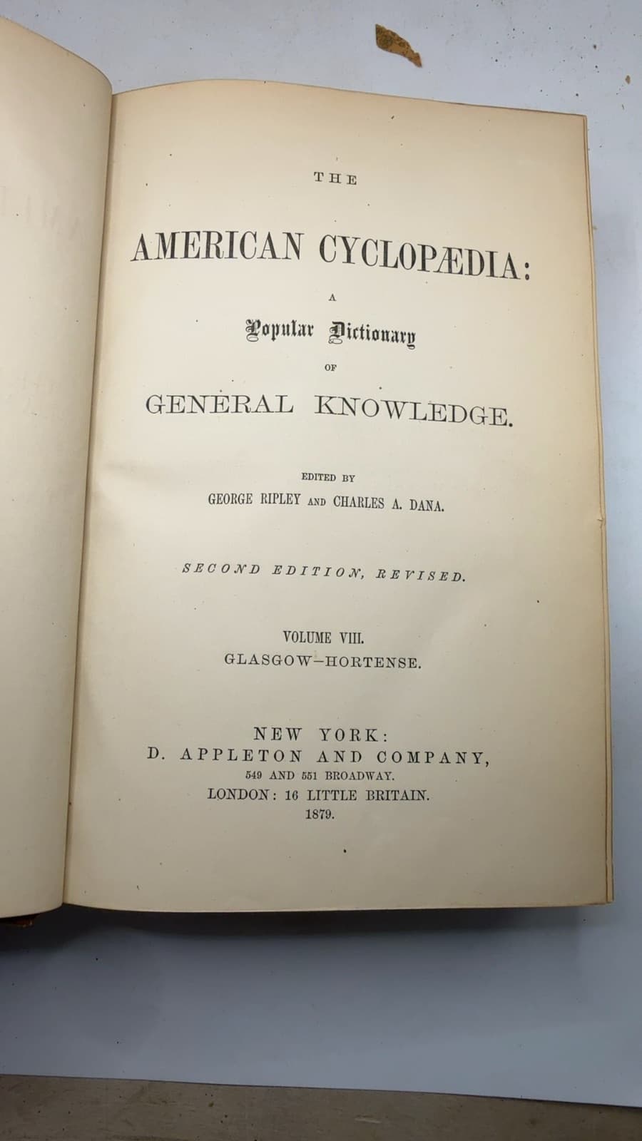 The American Cyclopaedia: A Popular Dictionary of General Knowledge Volume 8  by Edited by George Ripley and Charles A. Dana - title page