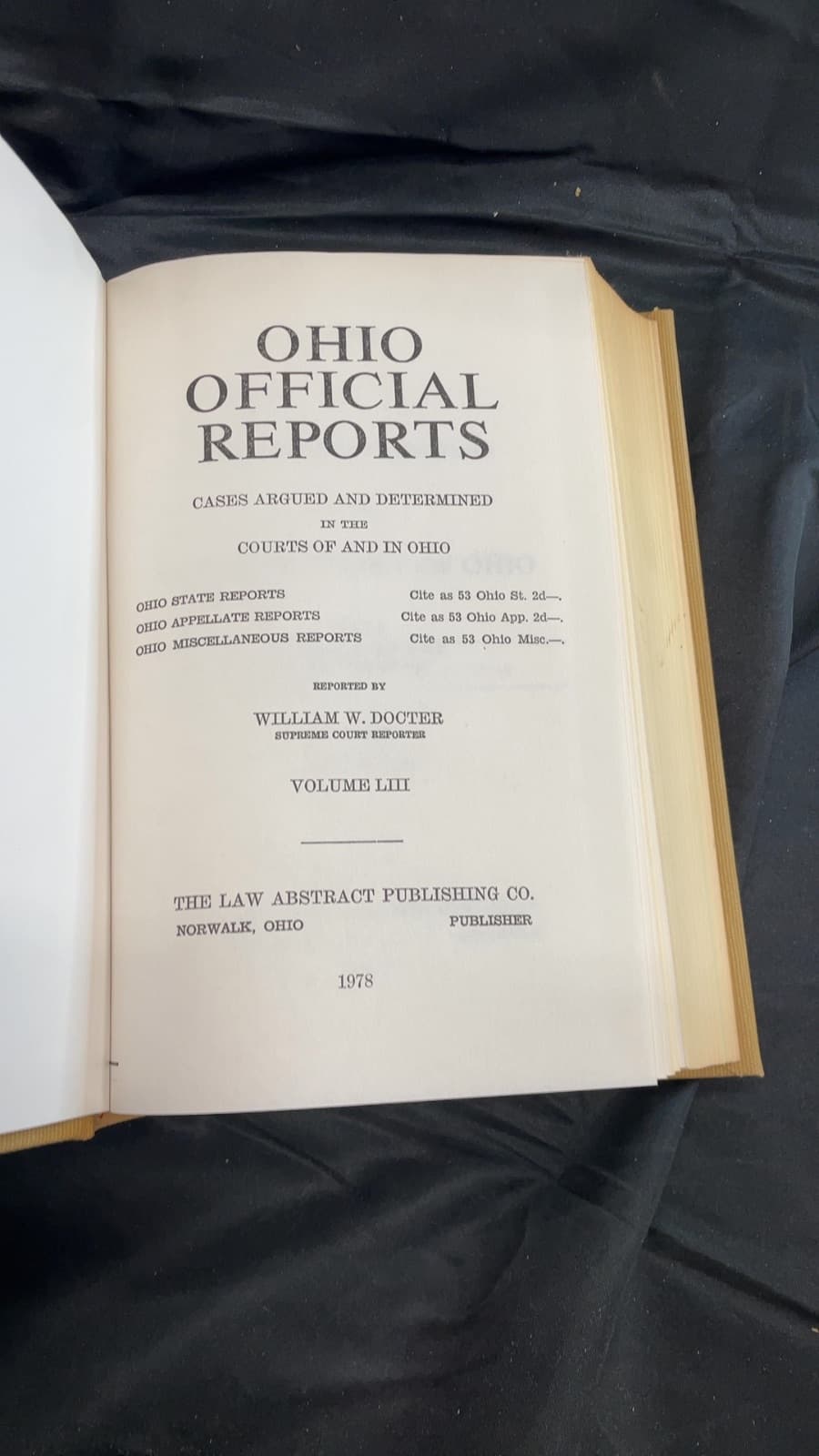 Ohio Official Reports Vol. 53 by William W. Docter - title page