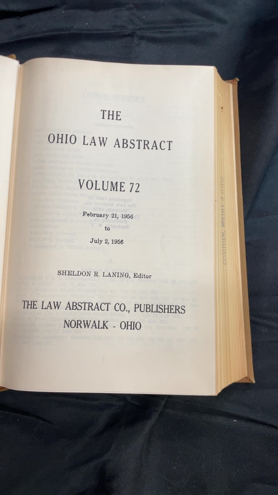 THE Ohio LAW Abstract Volume 72 by Sheldon R. Laning, Editor - title page