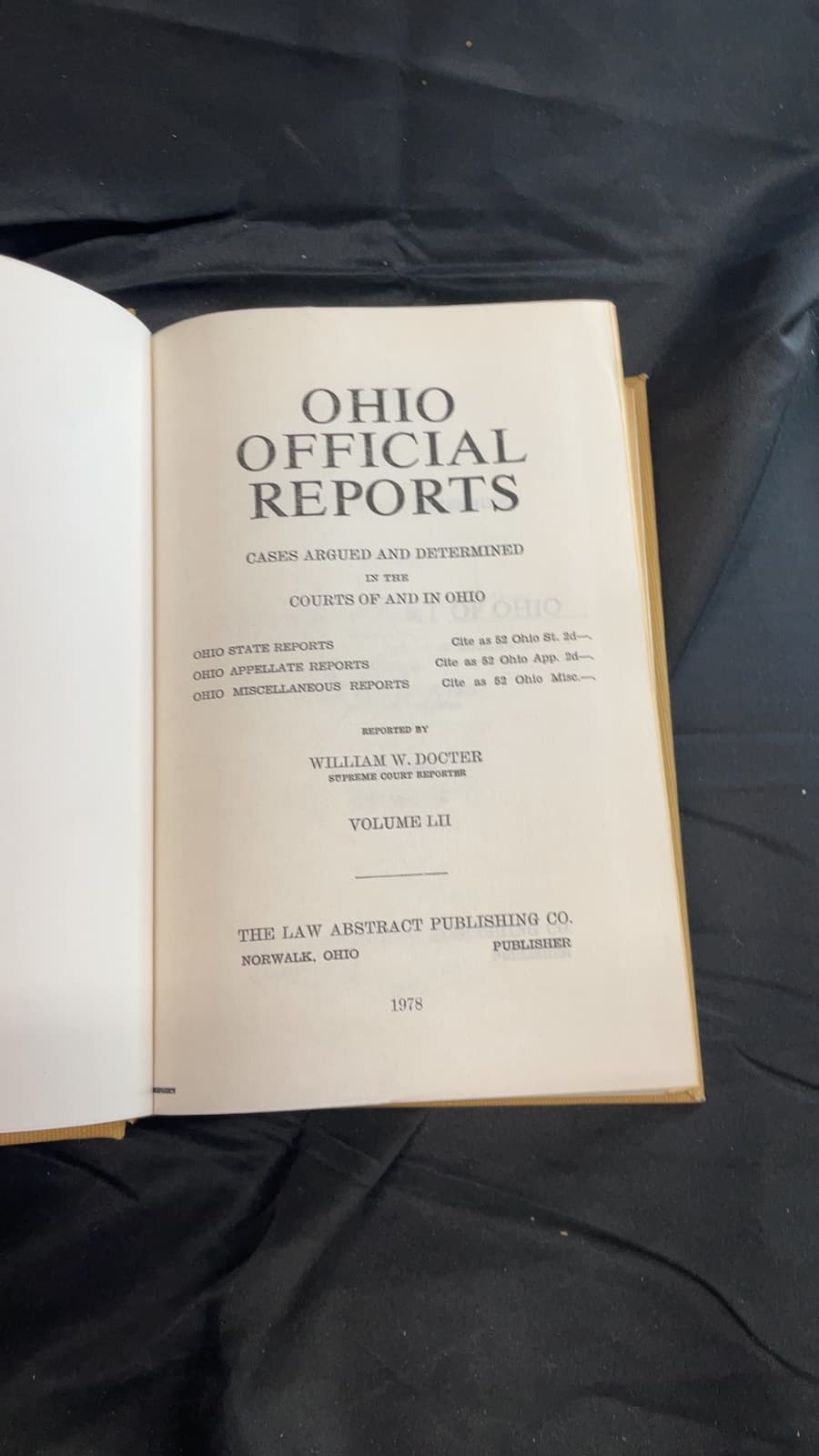 Ohio Official Reports Vol. 52 by William W. Docter - title page