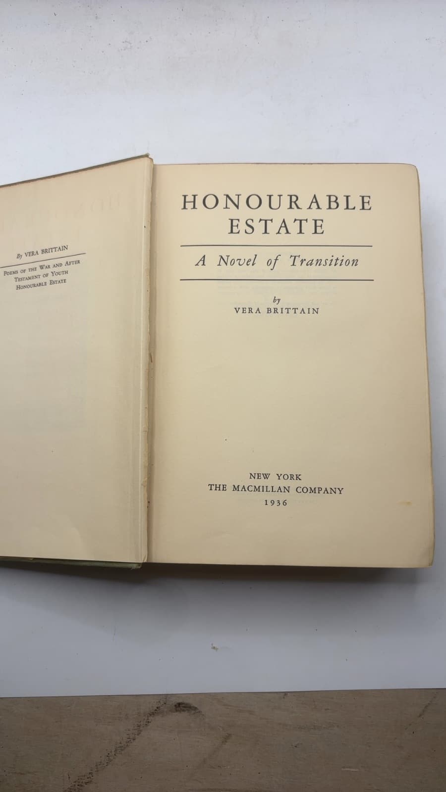 Honourable Estate: A Novel of Transition by Vera Brittain - title page