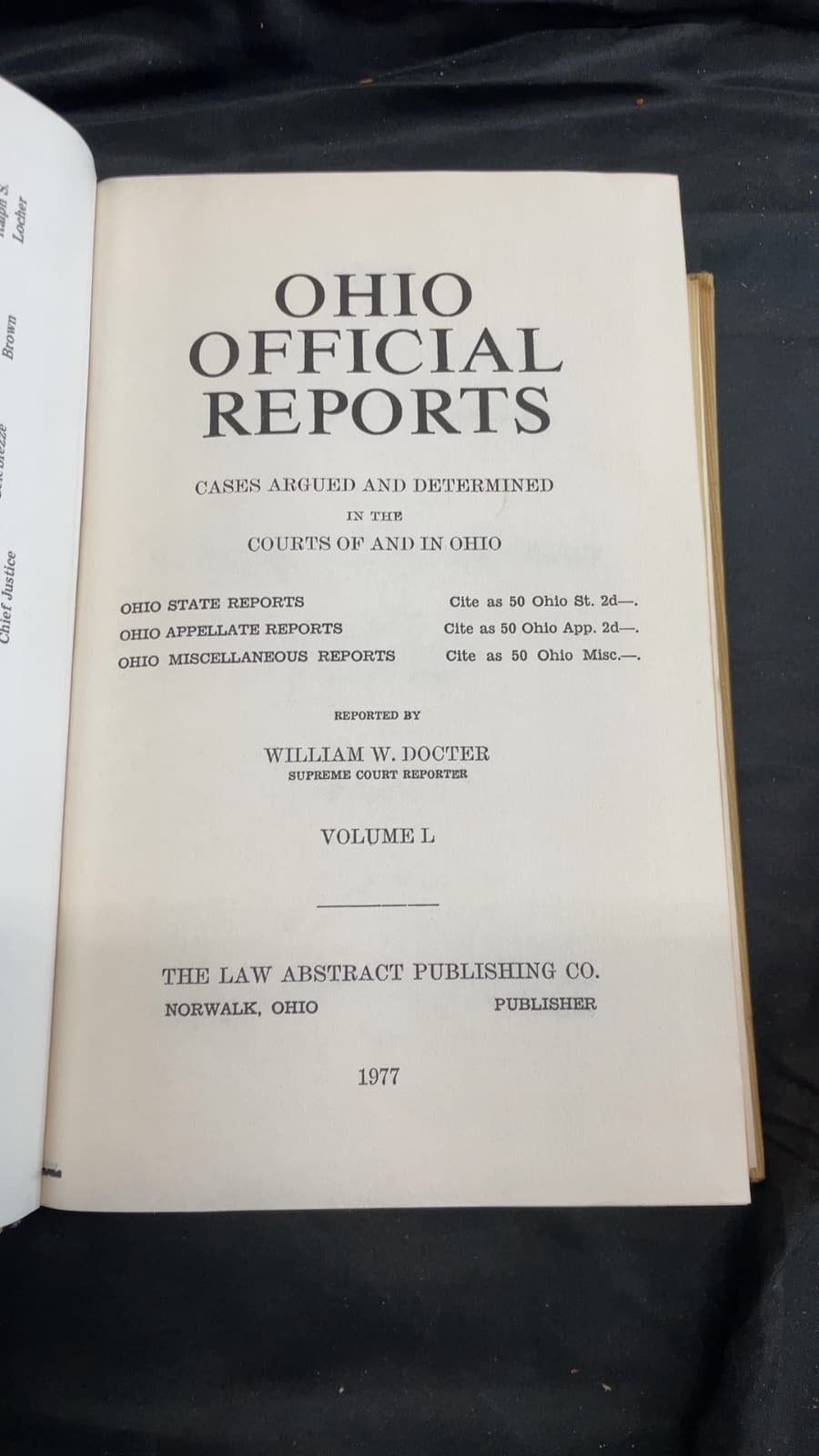 Ohio Official Reports Vol. 50 by William W. Docter - title page