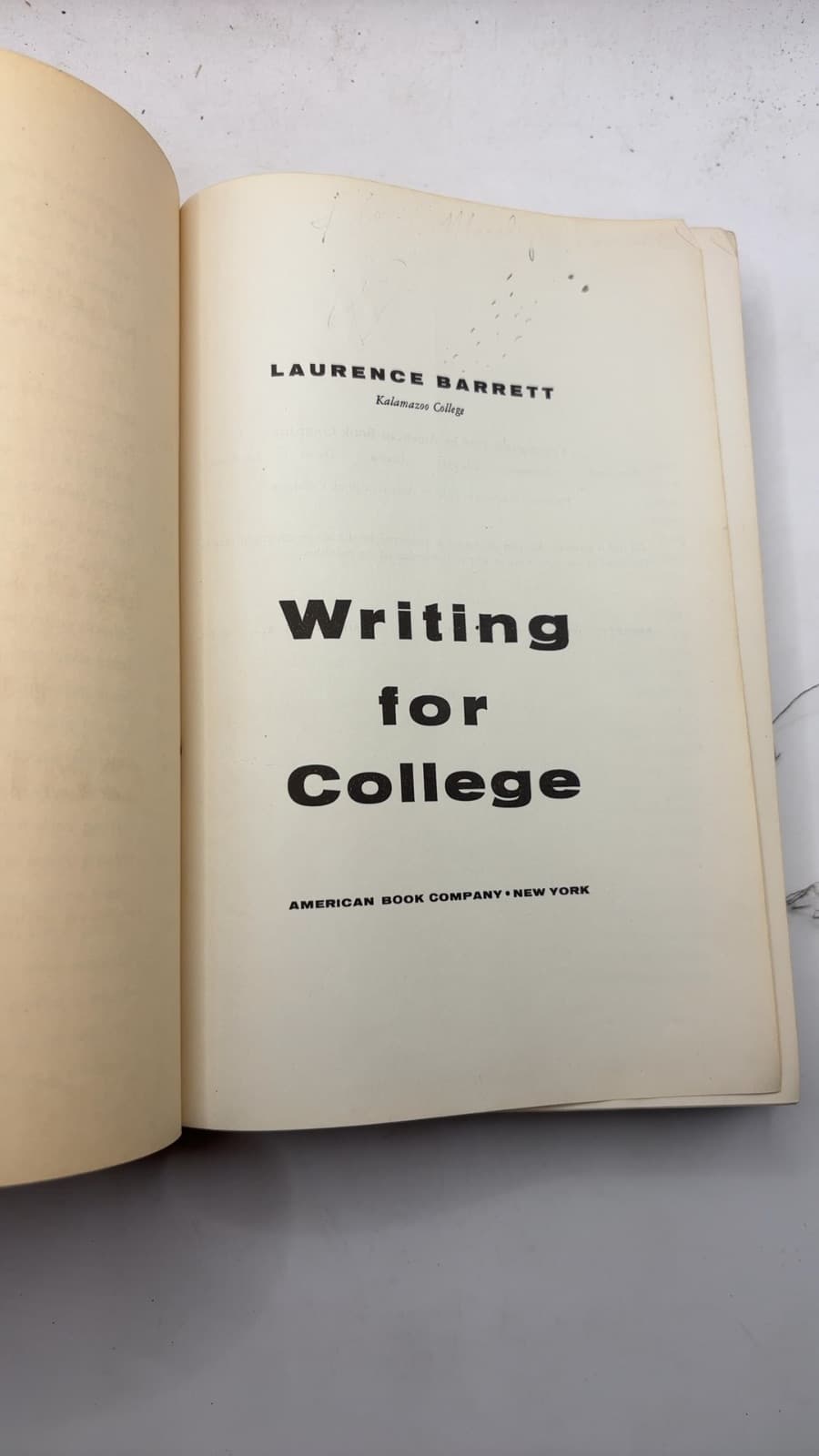 Writing for College by Laurence Barrett - title page