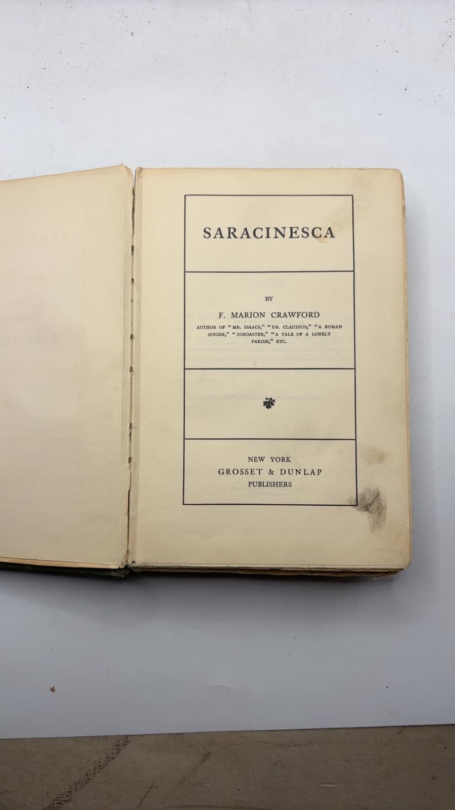 Saracinesca by F. Marion Crawford - title page