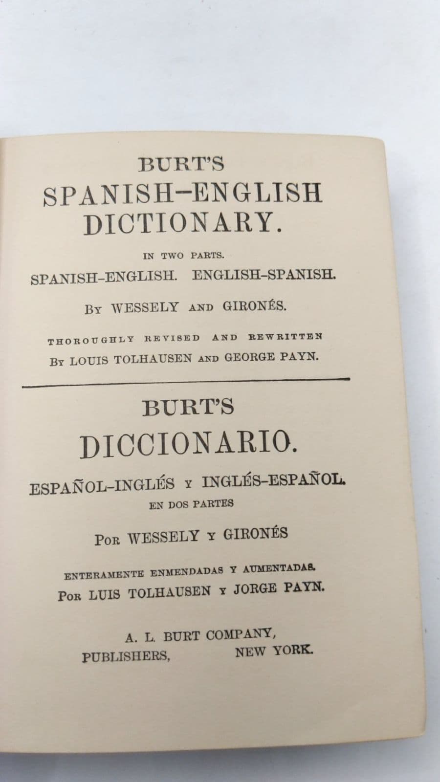 Burt's Spanish-English Dictionary by Wessely and Gironés - title page