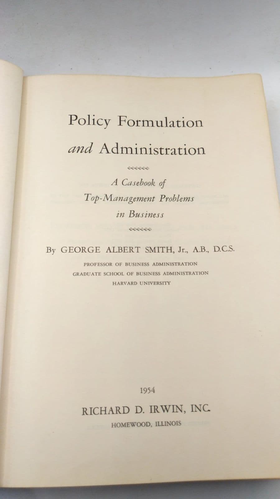 Policy Formulation and Administration by George Albert Smith, Jr. - title page