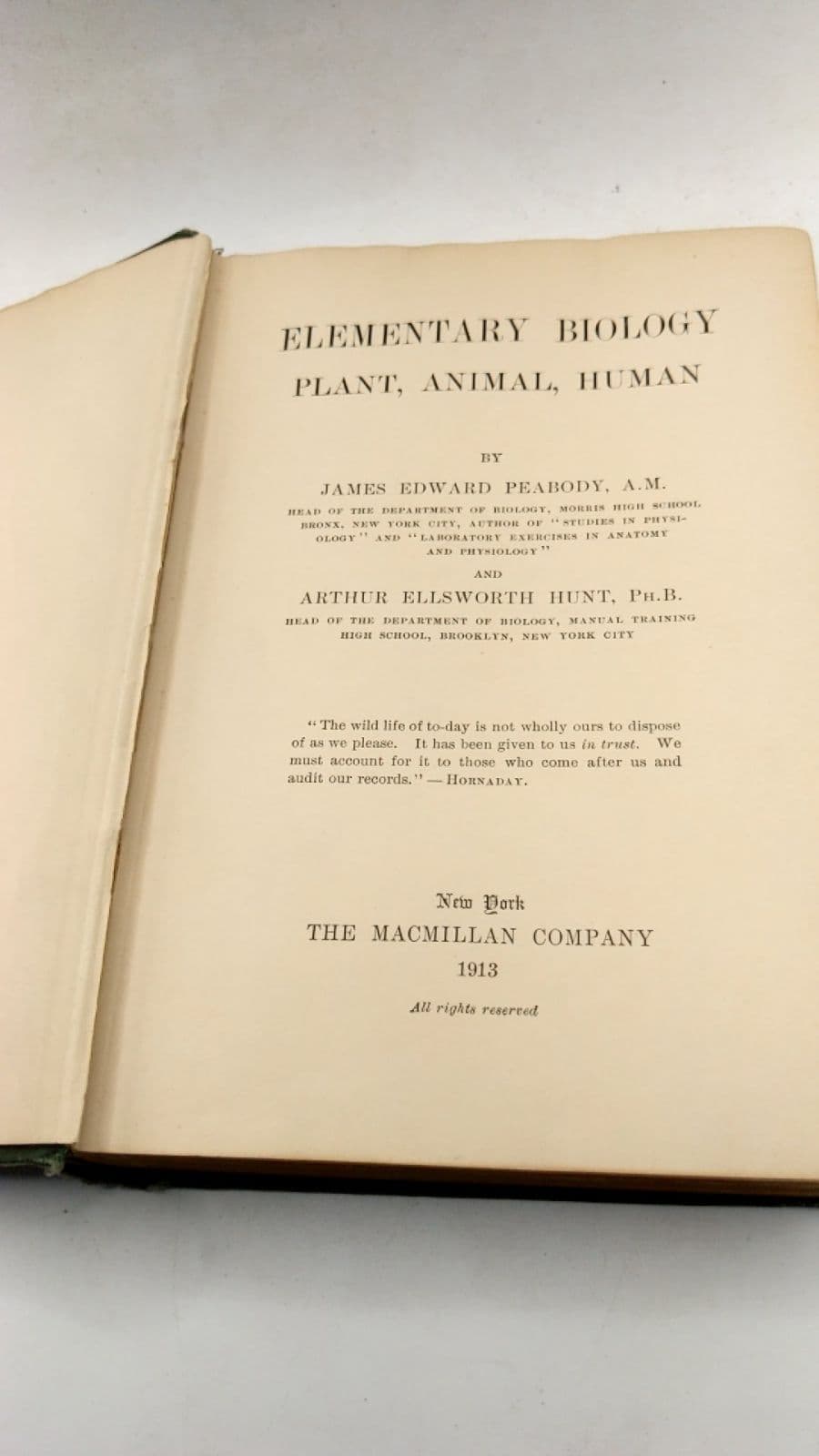 Elementary Biology: Plant, Animal, Human by James Edward Peabody, Arthur Ellsworth Hunt - title page