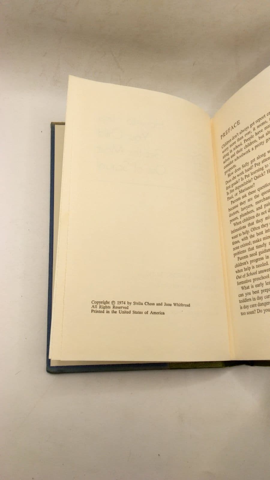 How to Help Your Child Get the Most Out of School by Stella Chess, M.D. with Jane Whitbread - copyright page showing 1974 details