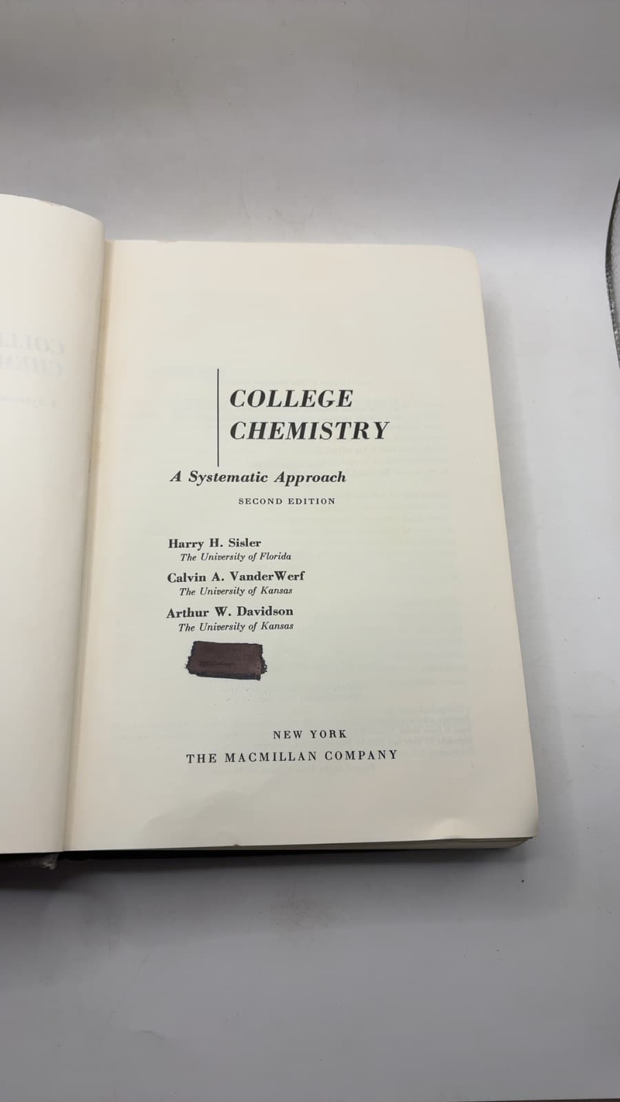 College Chemistry: A Systematic Approach by Harry H. Sisler, Calvin A. VanderWerf, Arthur W. Davidson - title page
