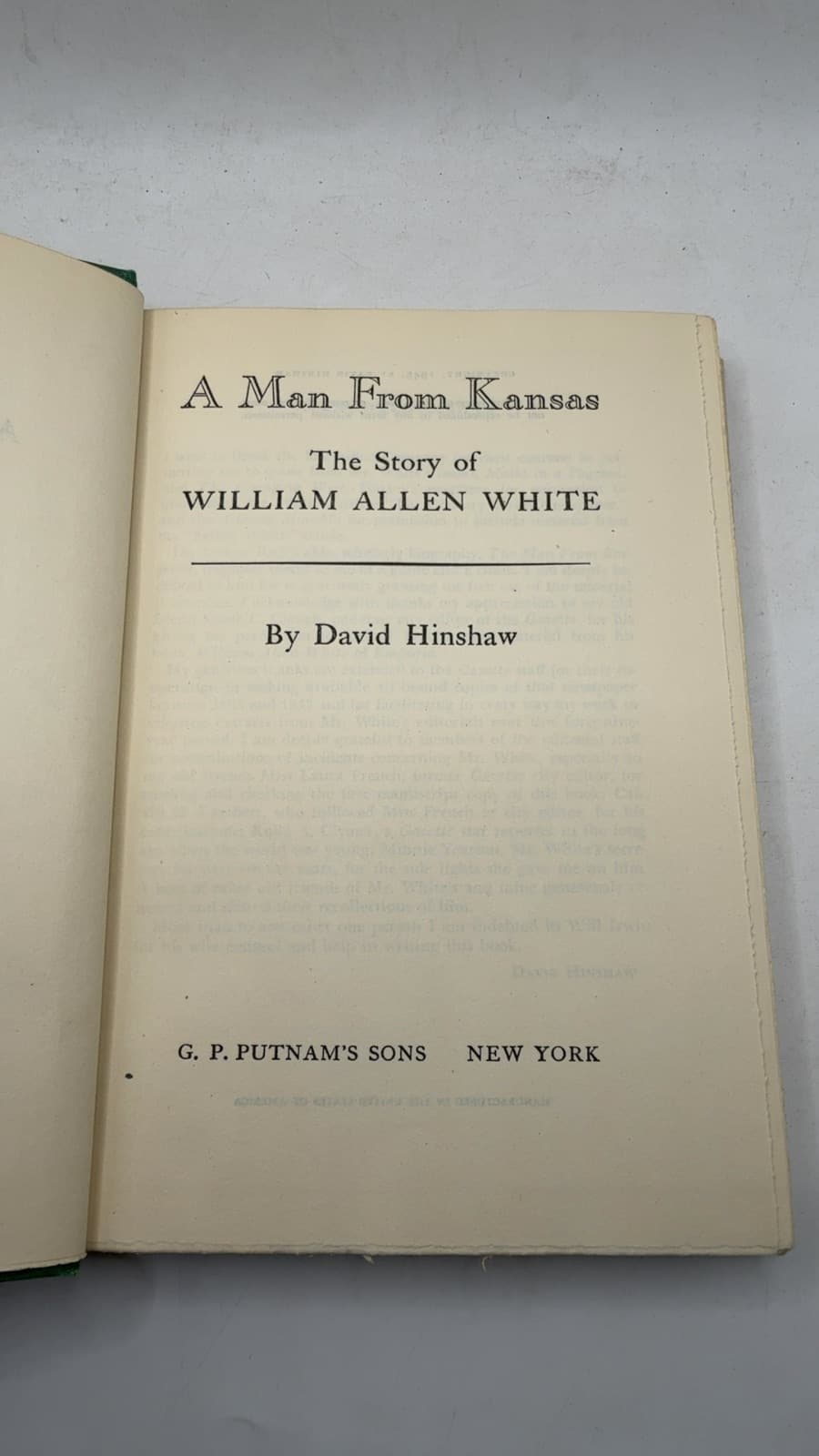 A Man From Kansas: The Story of William Allen White by David Hinshaw - title page