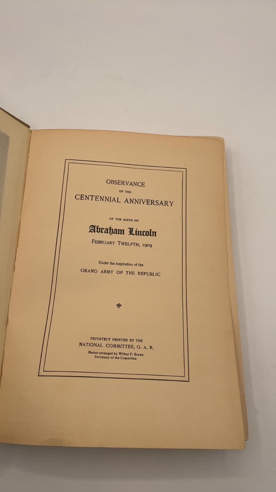 Observance of the Centennial Anniversary of the Birth of Abraham Lincoln - title page