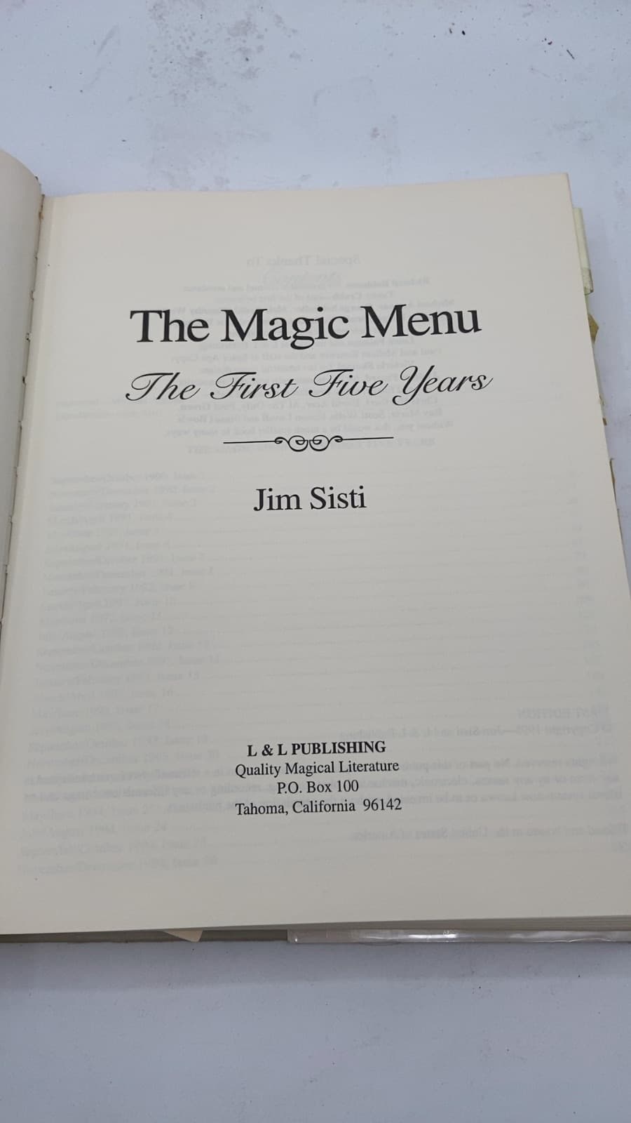 The Magic Menu: The First Five Years by Jim Sisti - title page