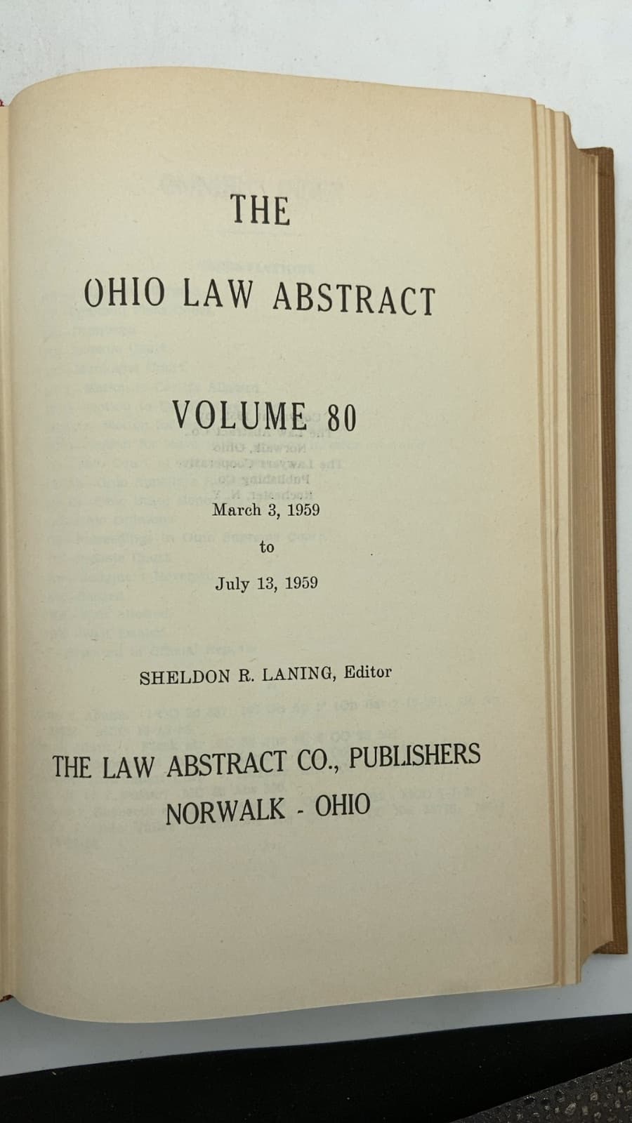 THE Ohio LAW Abstract Volume 80 by unknown (Editor: Sheldon R. Laning) - title page
