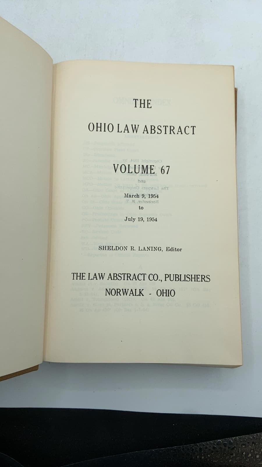 THE Ohio LAW Abstract Volume 67 by Sheldon R. Laning, Editor - title page