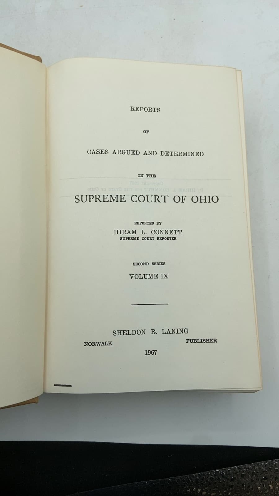 Reports of Cases Argued and Determined in the Supreme Court of Ohio Vol.9 by Hiram L. Connett - title page