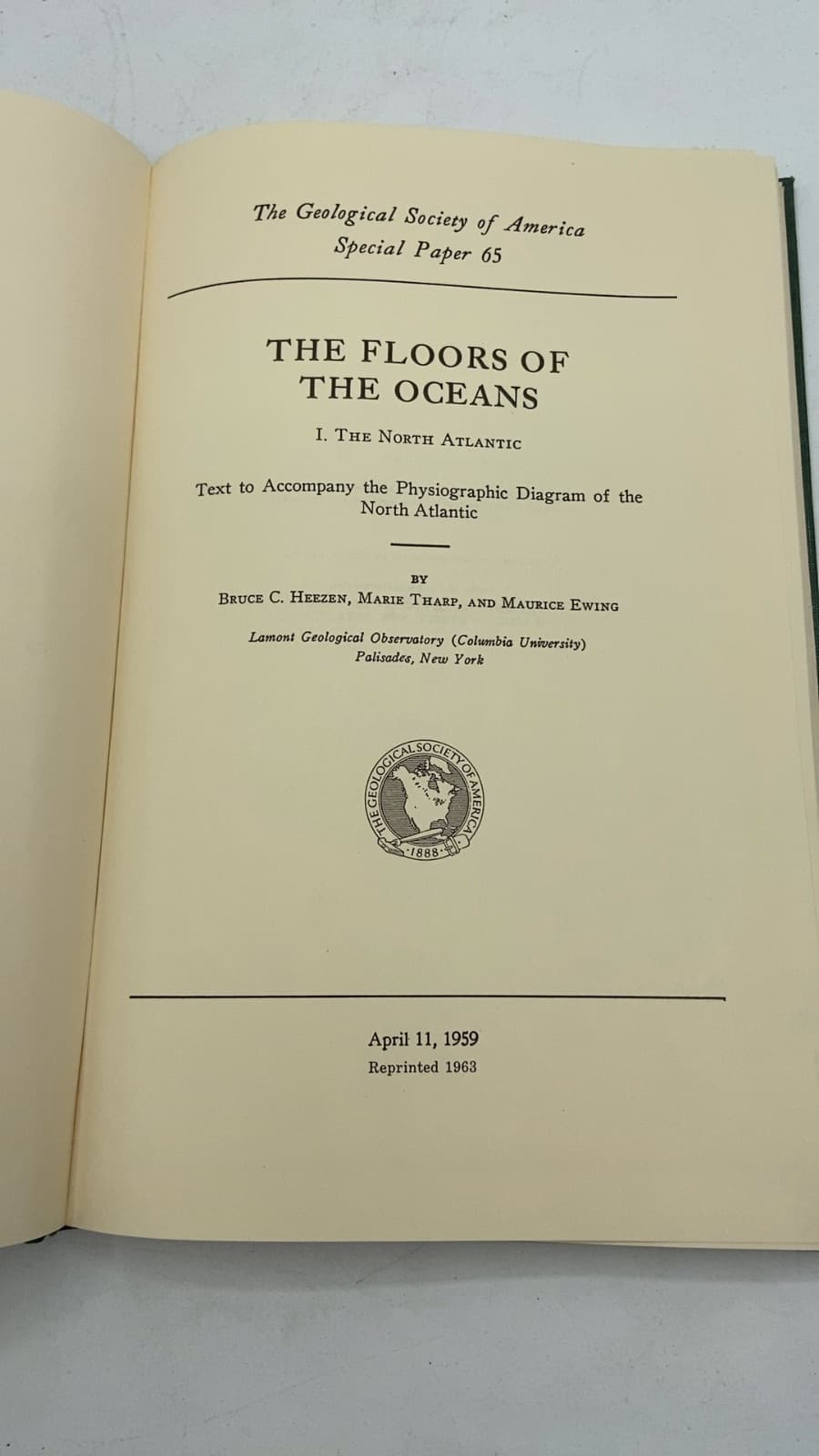 The Floors of the Oceans I. The North Atlantic by Bruce C. Heezen, Marie Tharp, and Maurice Ewing - title page