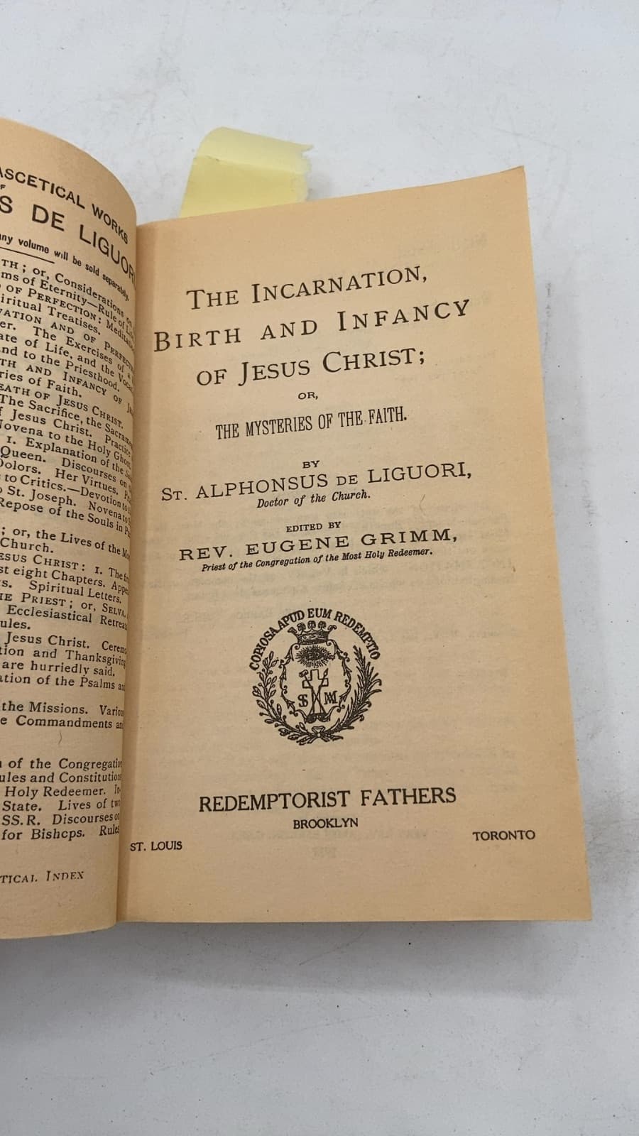 The Incarnation, Birth and Infancy of Jesus Christ; or, The Mysteries of the Faith by St. Alphonsus de Liguori - title page
