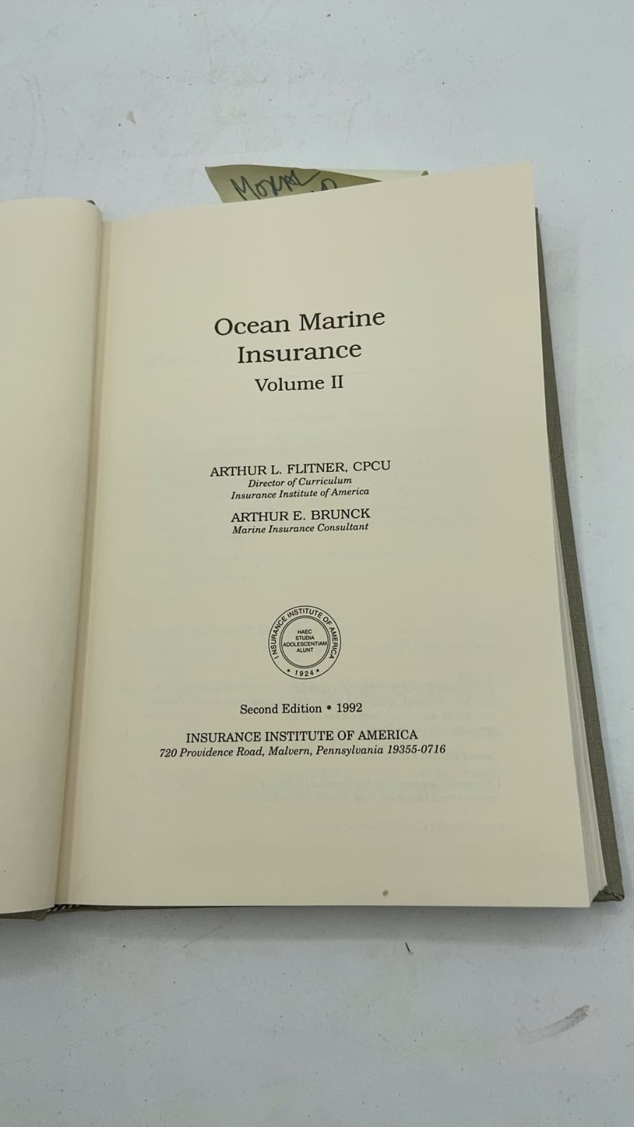 Ocean Marine Insurance Volume II by Arthur L. Flitner, Arthur E. Brunck - title page