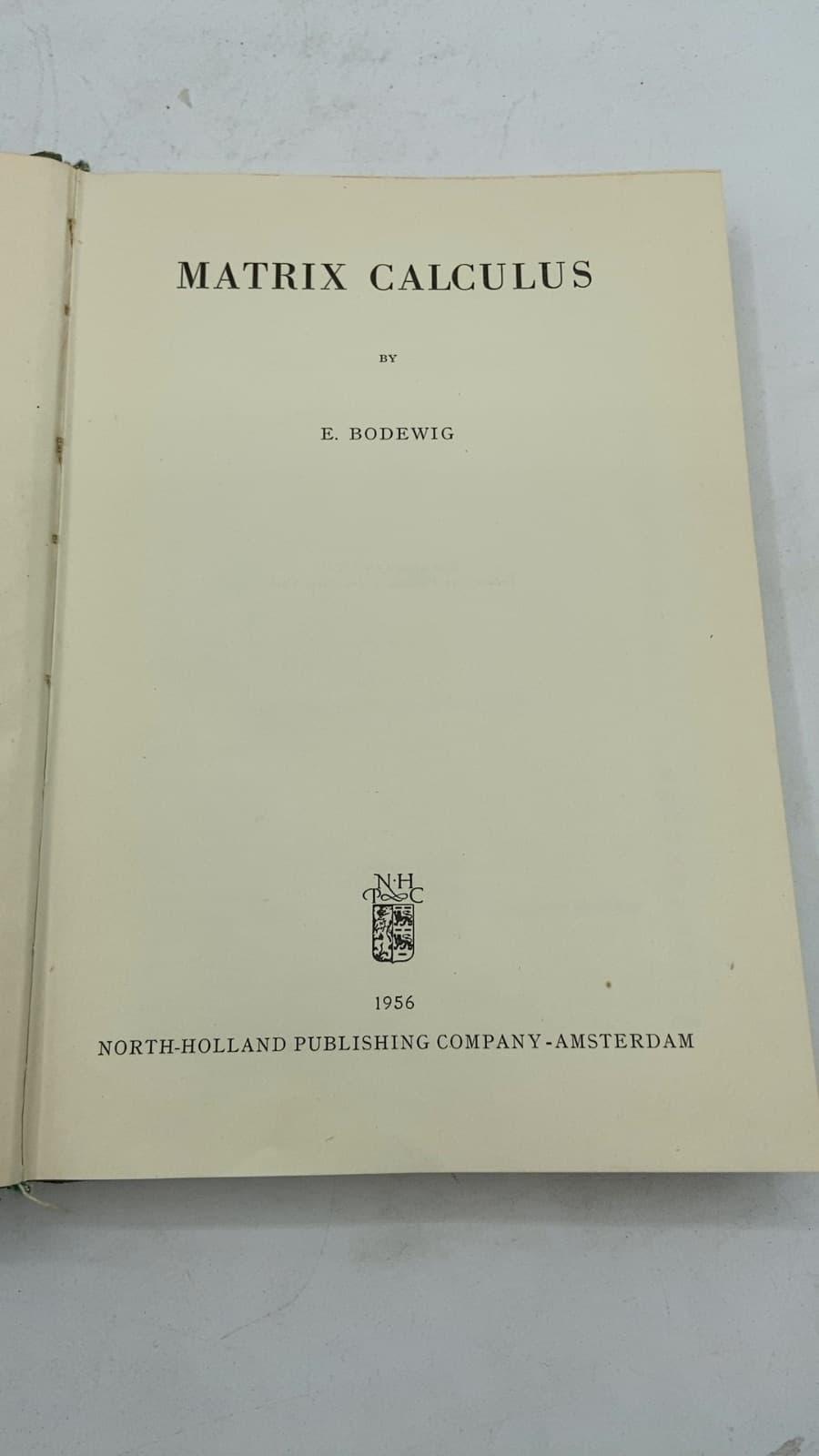 Matrix Calculus by E. Bodewig - title page