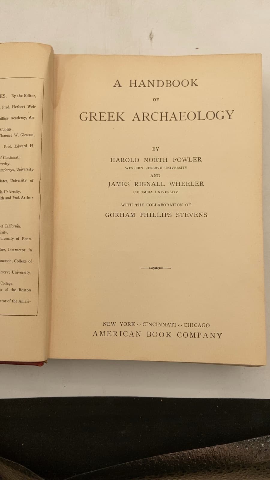 A Handbook of Greek Archaeology by Harold North Fowler and James Rignall Wheeler - title page