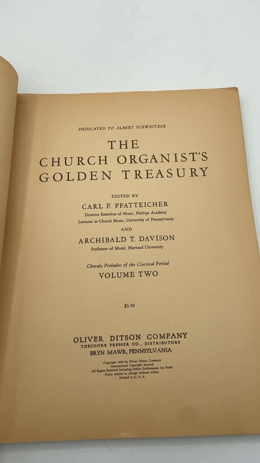 The Church Organist's Golden Treasury by Carl F. Pfatteicher and Archibald T. Davison - title page