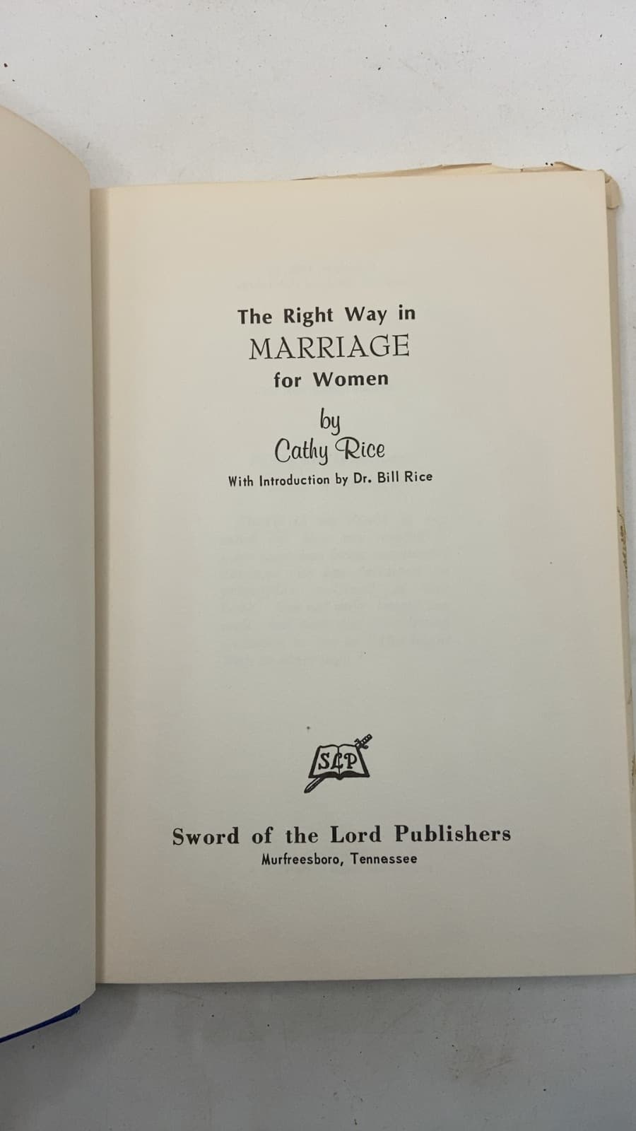 The Right Way in Marriage for Women by Cathy Rice - title page